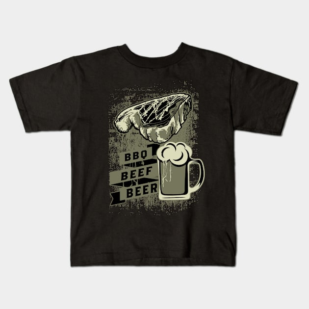 BBQ, Beef, and Beer Vintage Design Kids T-Shirt by Jarecrow 